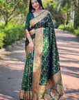 Dark Green Banarasi Jaal Katan Silk Rich Zari Woven Saree