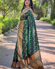 Dark Green Banarasi Jaal Katan Silk Rich Zari Woven Saree