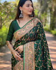 Dark Green Banarasi Jaal Katan Silk Rich Zari Woven Saree