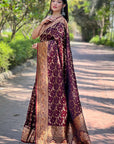 Dark Maroon Banarasi Jaal Katan Silk Rich Zari Woven Saree