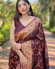 Dark Maroon Banarasi Jaal Katan Silk Rich Zari Woven Saree