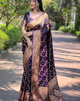 Dark Purple Banarasi Jaal Katan Silk Rich Zari Woven Saree