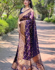 Dark Purple Banarasi Jaal Katan Silk Rich Zari Woven Saree
