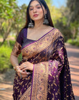 Dark Purple Banarasi Jaal Katan Silk Rich Zari Woven Saree
