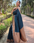 Deep Blue Banarasi Katan Silk Rich Zari Woven Saree