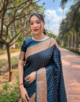 Deep Blue Banarasi Katan Silk Rich Zari Woven Saree