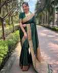 Dark Green Banarasi Katan Silk Rich Zari Woven Saree