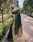 Dark Green Banarasi Katan Silk Rich Zari Woven Saree