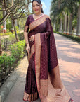 Dark Maroon Banarasi Katan Silk Rich Zari Woven Saree