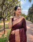 Dark Maroon Banarasi Katan Silk Rich Zari Woven Saree