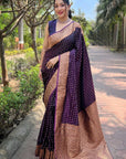 Dark Purple Banarasi Katan Silk Rich Zari Woven Saree