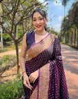 Dark Purple Banarasi Katan Silk Rich Zari Woven Saree