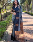 Grey Soft Silk Contrast Floral Border Zari Woven Saree