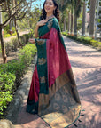 Coral Pink Soft Silk Contrast Floral Border Zari Woven Saree