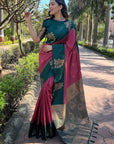 Coral Pink Soft Silk Contrast Floral Border Zari Woven Saree