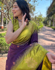 Wine Soft Silk Contrast Floral Border Zari Woven Saree