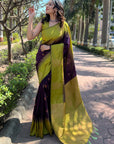 Wine Soft Silk Contrast Floral Border Zari Woven Saree