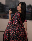 Black Kolam Silk Katha Printed Saree