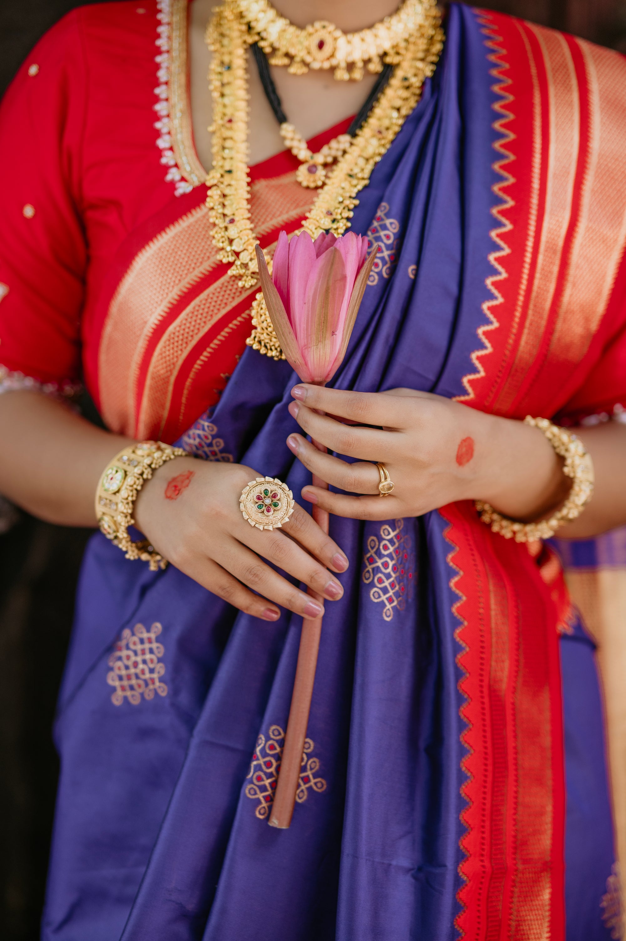 Violet Soft Silk Saree with Kolam Motifs and Traditional Paithani Pallu