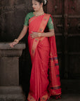 Red Paithani Silk Saree with Zari Woven Meenakari Lotus Border and Pallu