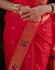 Red Paithani Silk Saree with Zari Woven Meenakari Lotus Border and Pallu