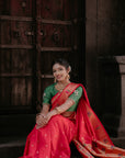 Red Paithani Silk Saree with Zari Woven Meenakari Lotus Border and Pallu