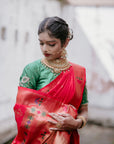 Red Paithani Silk Saree with Zari Woven Meenakari Lotus Border and Pallu