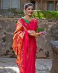 Red Paithani Silk Saree with Zari Woven Meenakari Lotus Border and Pallu