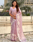 Lavender Soft Oris Silk with Patch Embroidery Work Designer Saree