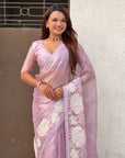Lavender Soft Oris Silk with Patch Embroidery Work Designer Saree