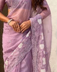 Lavender Soft Chanda Kora Silk with Floral Embroidery Designer Saree
