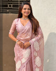 Pink Soft Oris Silk with Patch Embroidery Work Designer Saree