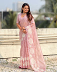 Pink Soft Oris Silk with Patch Embroidery Work Designer Saree