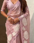 Pink Soft Oris Silk with Patch Embroidery Work Designer Saree