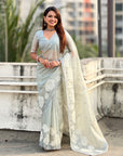 Sky Blue Soft Oris Silk with Patch Embroidery Work Designer Saree