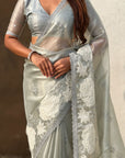 Sky Blue Soft Oris Silk with Patch Embroidery Work Designer Saree
