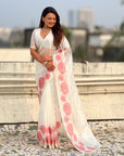 White Soft Oris Silk with Patch Embroidery Work Designer Saree