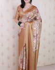 Brown Soft Georgette Floral Printed Zari Woven Saree