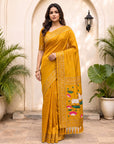 Gold Soft Zari Woven Saree with Lotus Pichwai Concept Pallu