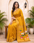 Gold Soft Zari Woven Saree with Lotus Pichwai Concept Pallu