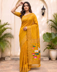 Gold Soft Zari Woven Saree with Lotus Pichwai Concept Pallu