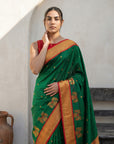 Green Soft Traditional Paithani Silk Zari Woven Peacock Pattern Saree