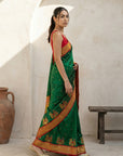 Green Soft Traditional Paithani Silk Zari Woven Peacock Pattern Saree