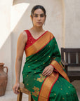 Green Soft Traditional Paithani Silk Zari Woven Peacock Pattern Saree