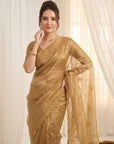 Gold Organza Silk Saree with Sequins Embroidery Work Saree