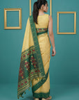 Cream & Green Handloom Traditional Yeola Paithani Silk Saree