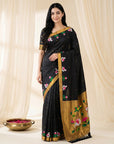 Black Soft Paithani Silk Saree with Swan Concept Saree