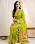 Mehendi Green Soft Paithani Silk Saree with Swan Concept Saree