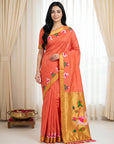 Peach Soft Paithani Silk Saree with Swan Concept Saree