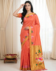Peach Soft Paithani Silk Saree with Swan Concept Saree